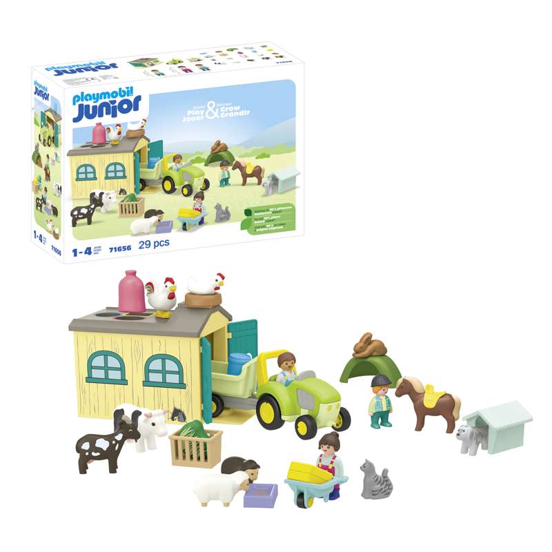 Playmobil 71656 1.2.3: 트랙터, 트레일러, 동물 친구들과 함께하는 농장 모험