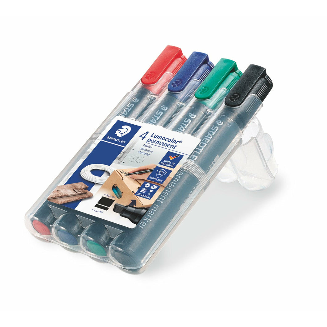 STAEDTLER® 350 WP4 Lumocolor® 영구 마커, 리필 가능, 끌 팁, 4가지 색상 상자